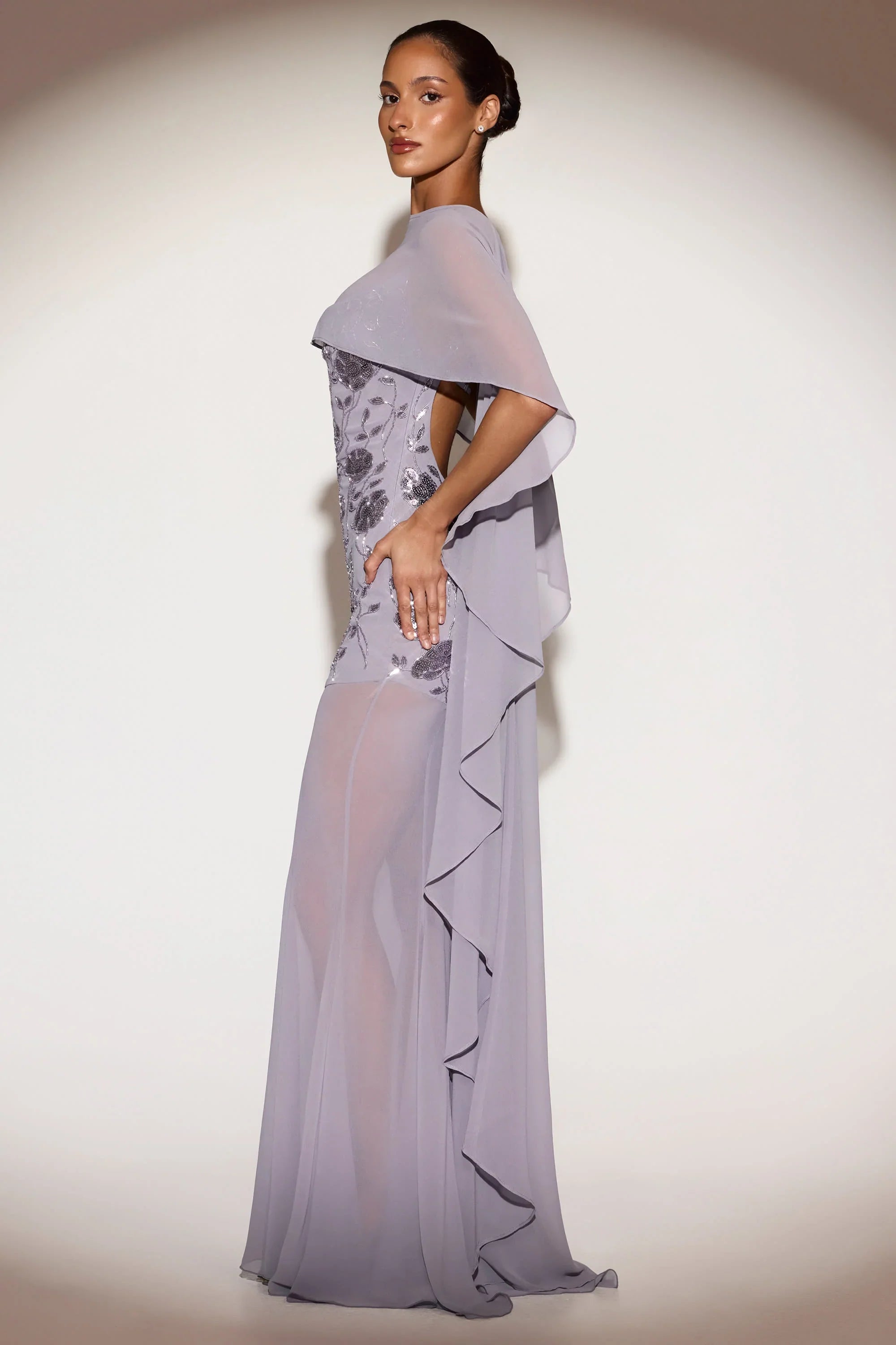 Chiffon Draped Cape in Lilac