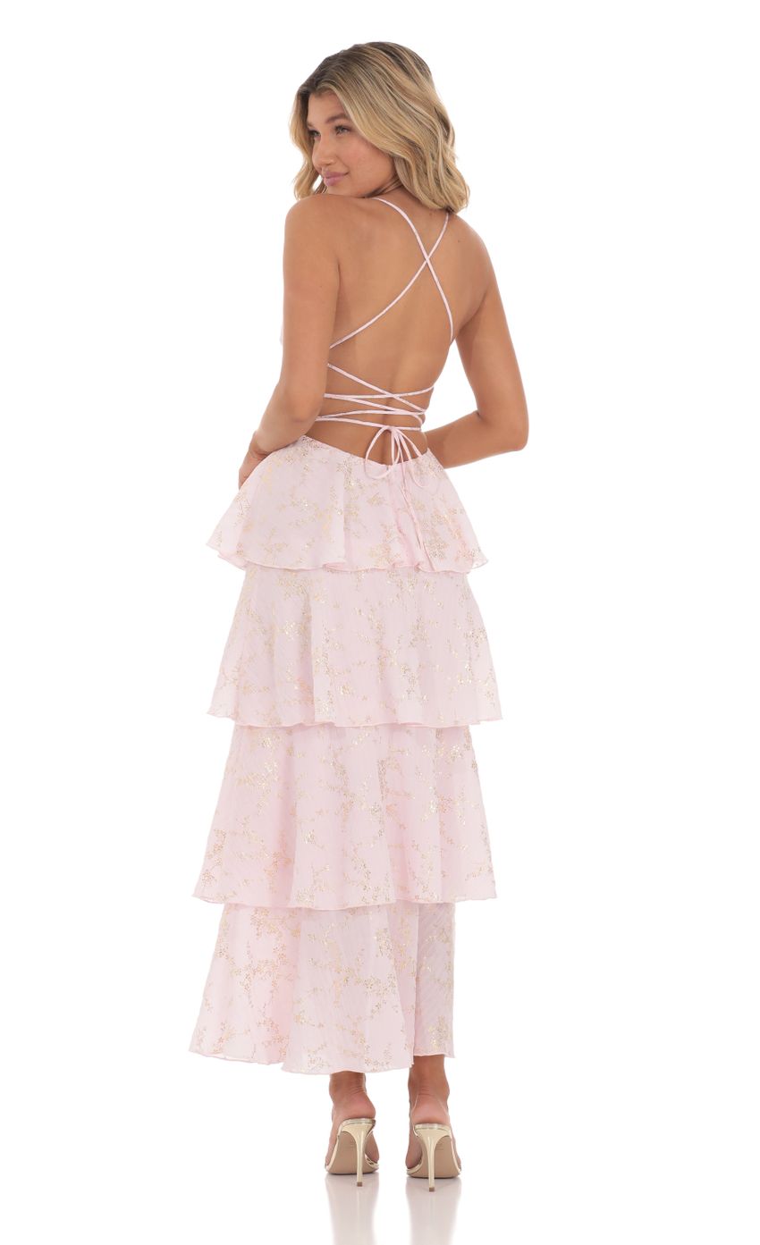 Crinkle Foiled Floral Maxi Dress in Pink